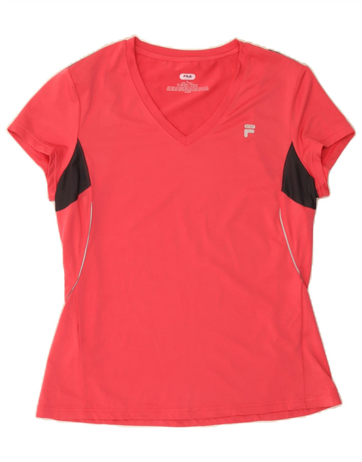 FILA Womens T-Shirt Top UK 14 Large Pink Colourblock Polyester Vintage Fila and Second-Hand Fila from Messina Hembry 