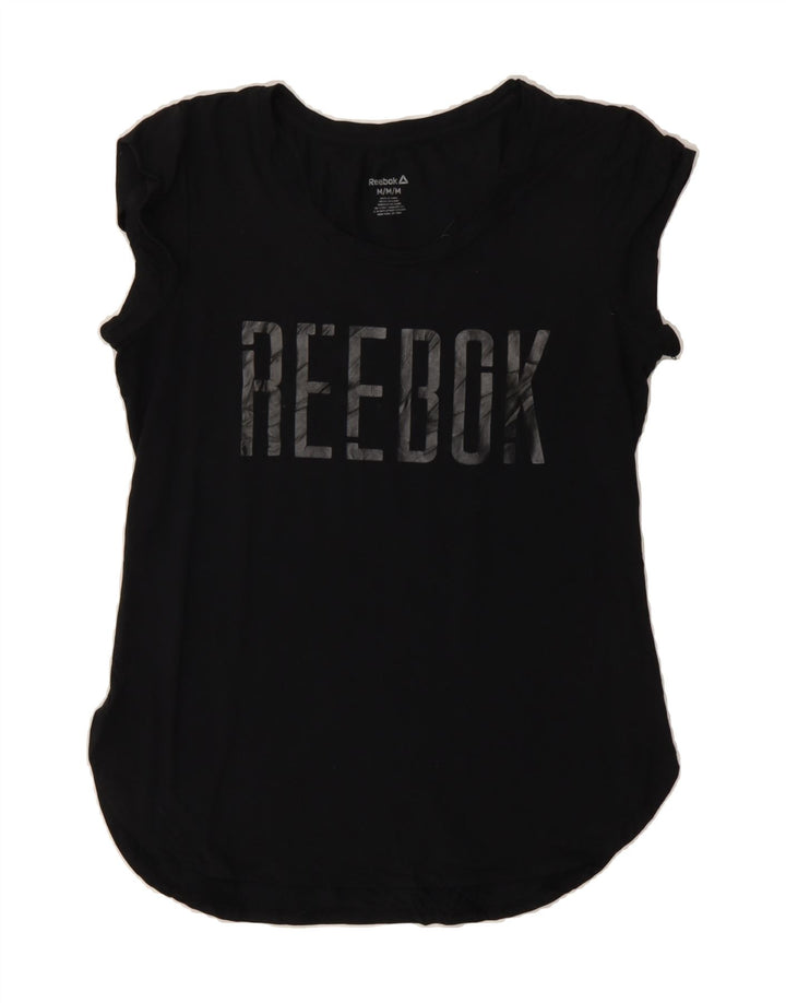 REEBOK Womens Graphic Vest Top UK 14 Medium Black Vintage Reebok and Second-Hand Reebok from Messina Hembry 