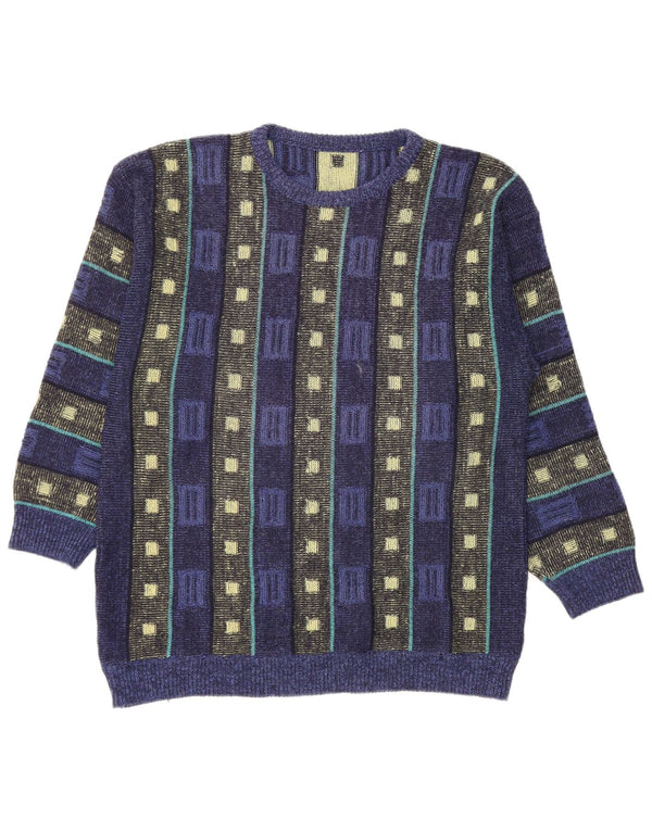 Męski sweter z okrągłym dekoltem w stylu VINTAGE, średni granatowy, geometryczny