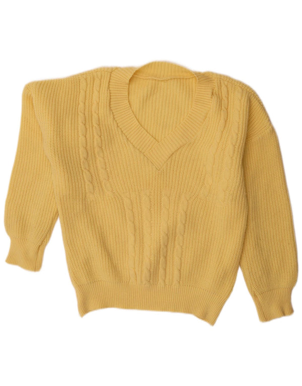 Sweter damski w stylu vintage z dekoltem w szpic UK 22 3XL Żółty