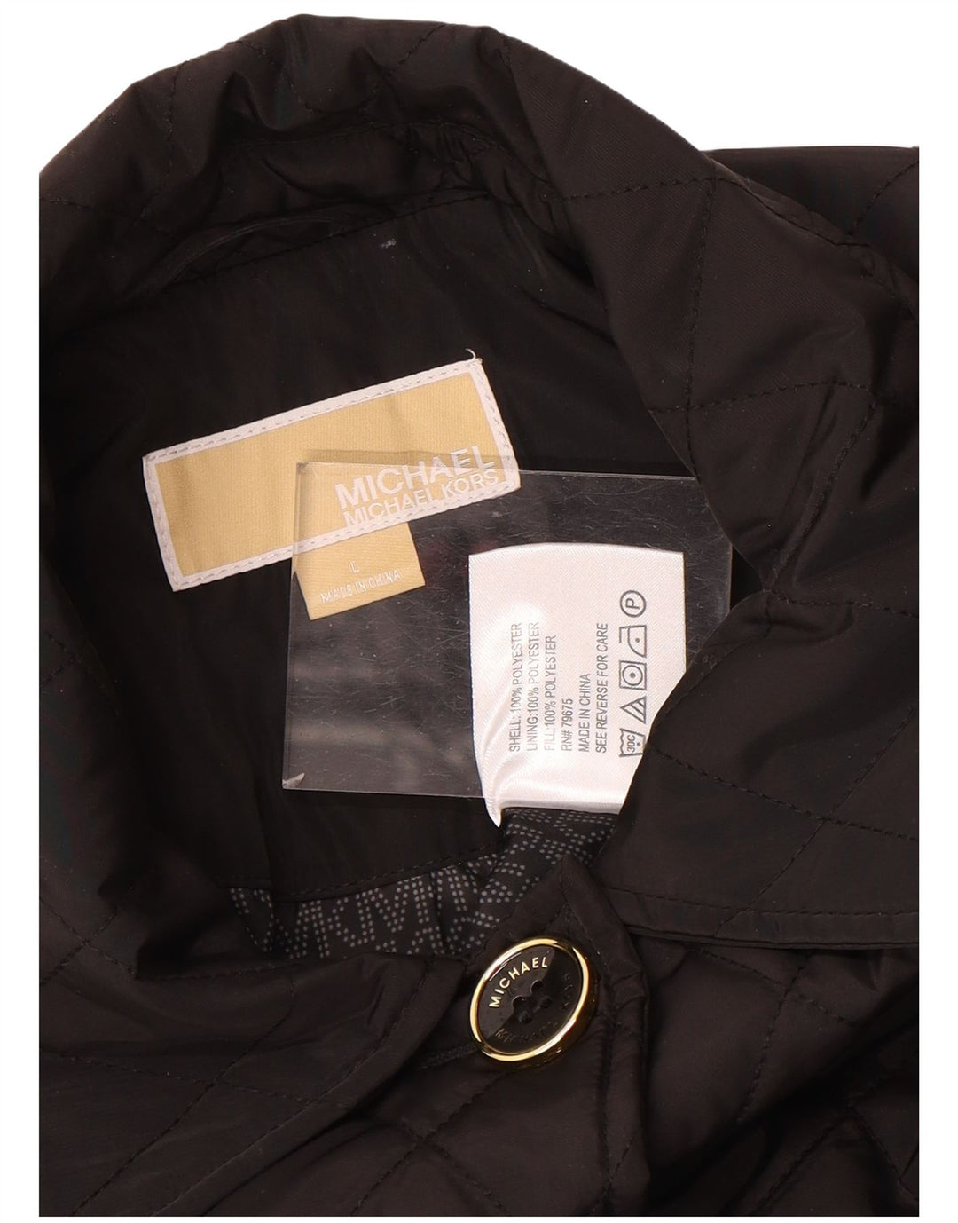 Damski pikowany płaszcz Michael Kors UK 16, duży, czarny poliester
