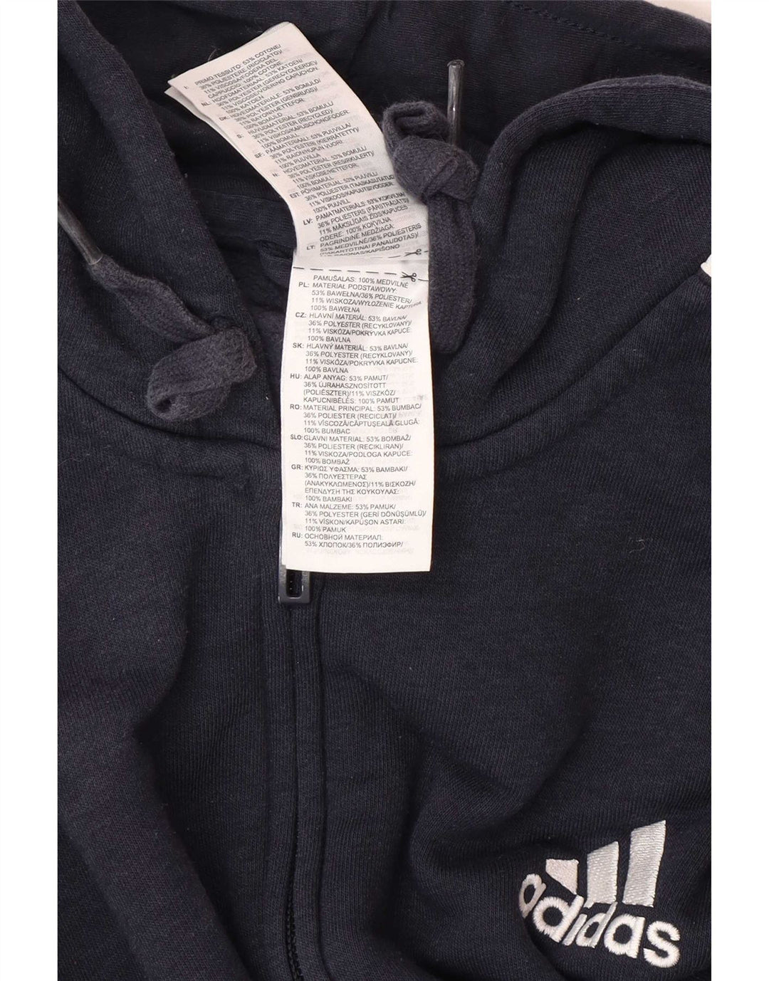 Adidas Męski sweter z kapturem i zamkiem błyskawicznym, średni granatowy, bawełniany