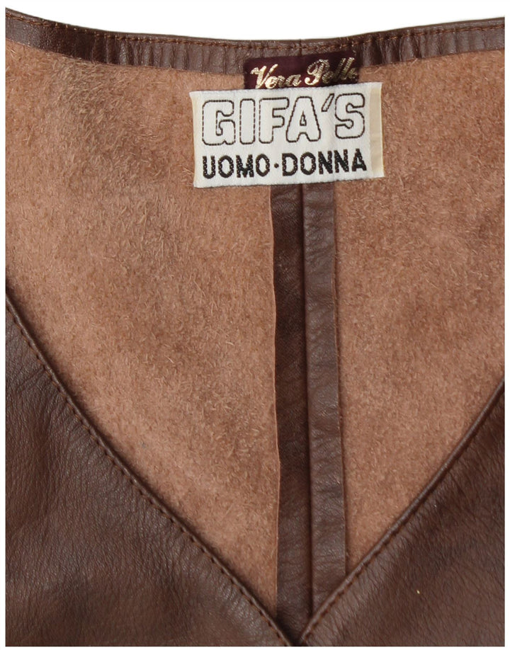VINTAGE Damska kamizelka skórzana IT 48 XL Brązowa skóra