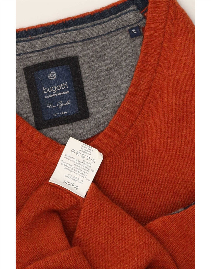 Bugatti Męski sweter z dekoltem w kształcie litery V, XL, Pomarańczowa wełna owcza