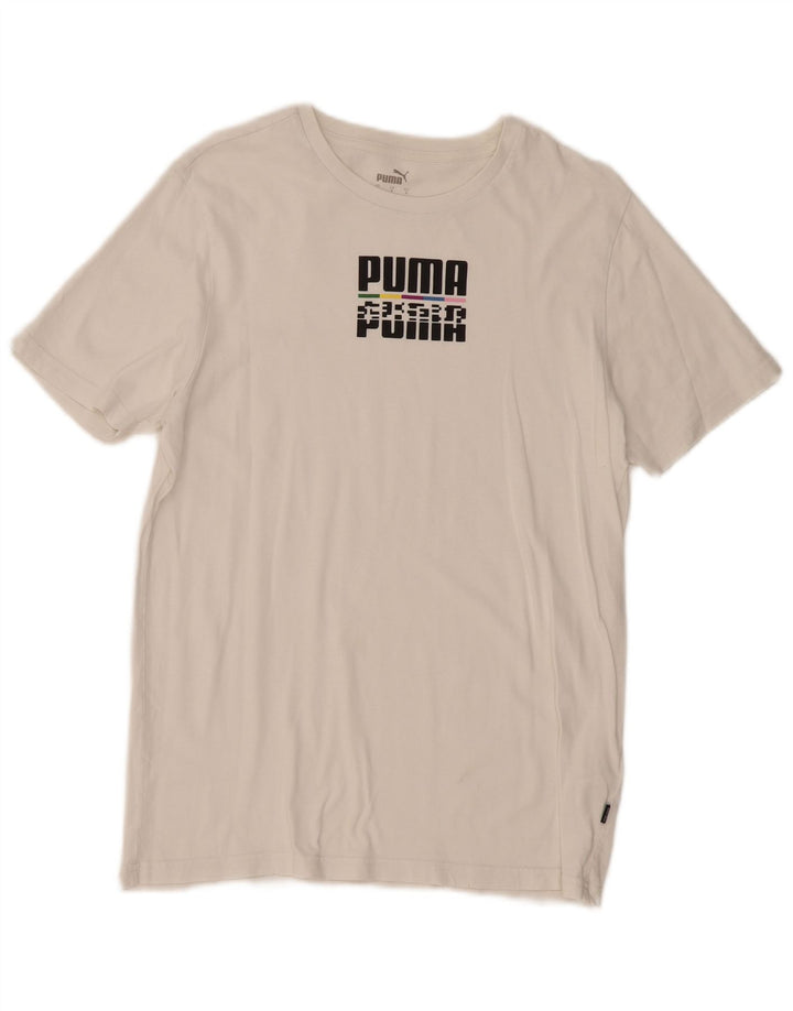 Męski T-shirt z grafiką PUMA, mały, biały, bawełniany