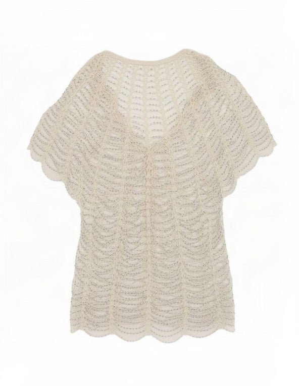 Vintage Womens See Through Crochet Cardigan Top UK 10 Small White