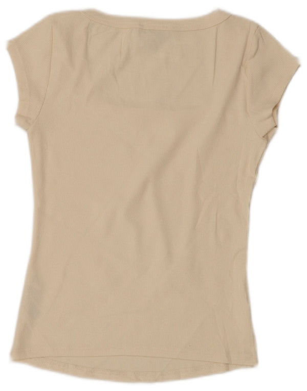 Damska koszulka Crop Topshop UK 12, średnia, złamanej bieli, bawełniana