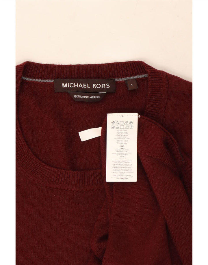 MICHAEL KORS Męski sweter z okrągłym dekoltem, duża, bordowa wełna