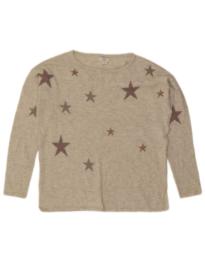 Damski sweter Fat Face z abstrakcyjnym wzorem i dekoltem w łódkę UK 10 Small Grey
