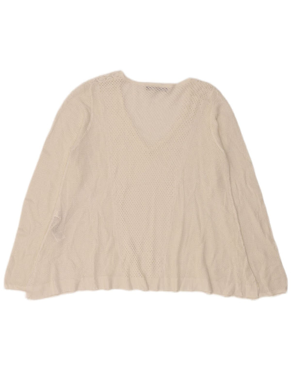 Sweter damski Marks & Spencer z dekoltem w kształcie litery V, UK 14, duży, biały, wiskoza