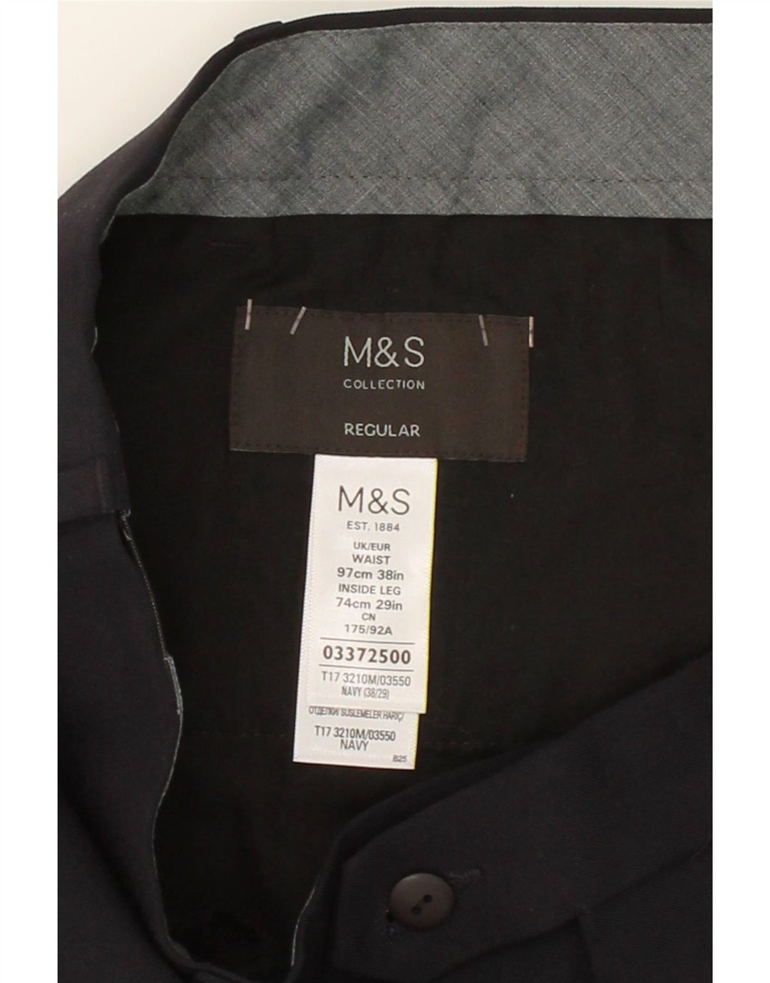 MARKS & SPENCER Mens Straight Suit Trousers W38 L29 Navy Blue Polyester Vintage Marks & Spencer and Second-Hand Marks & Spencer from Messina Hembry 