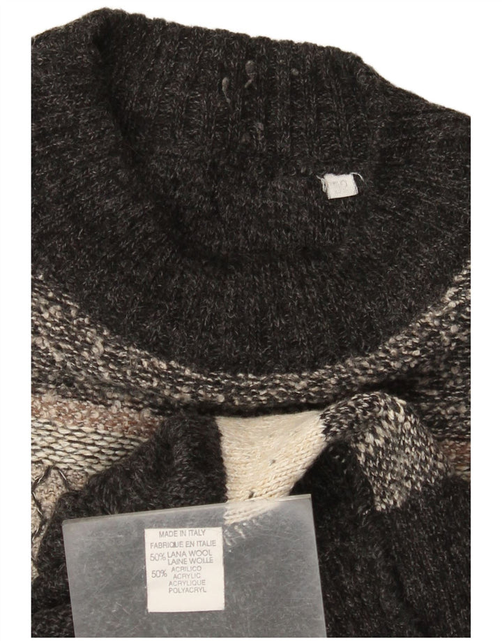 Vintage męski sweter z okrągłym dekoltem IT 52, duża, szara wełna z blokami kolorów
