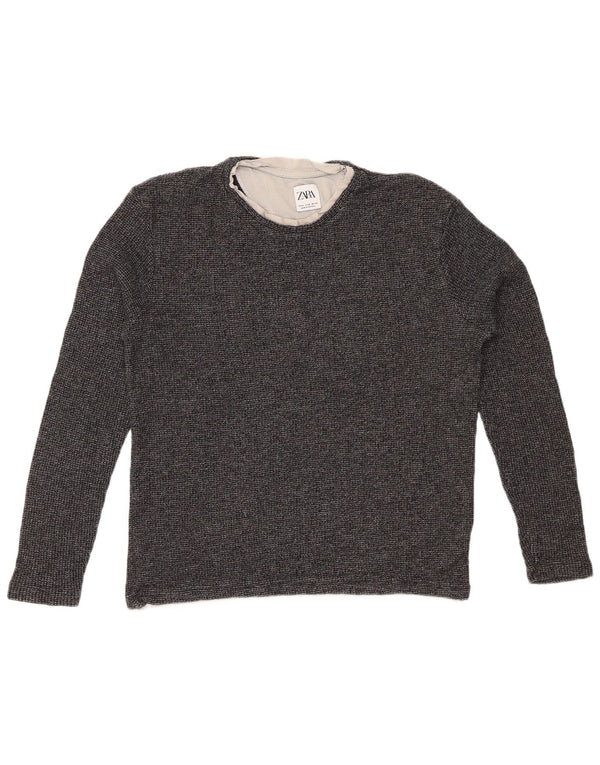 Damski top ZARA z długim rękawem UK 14, średnioszary, bawełniany w cętki