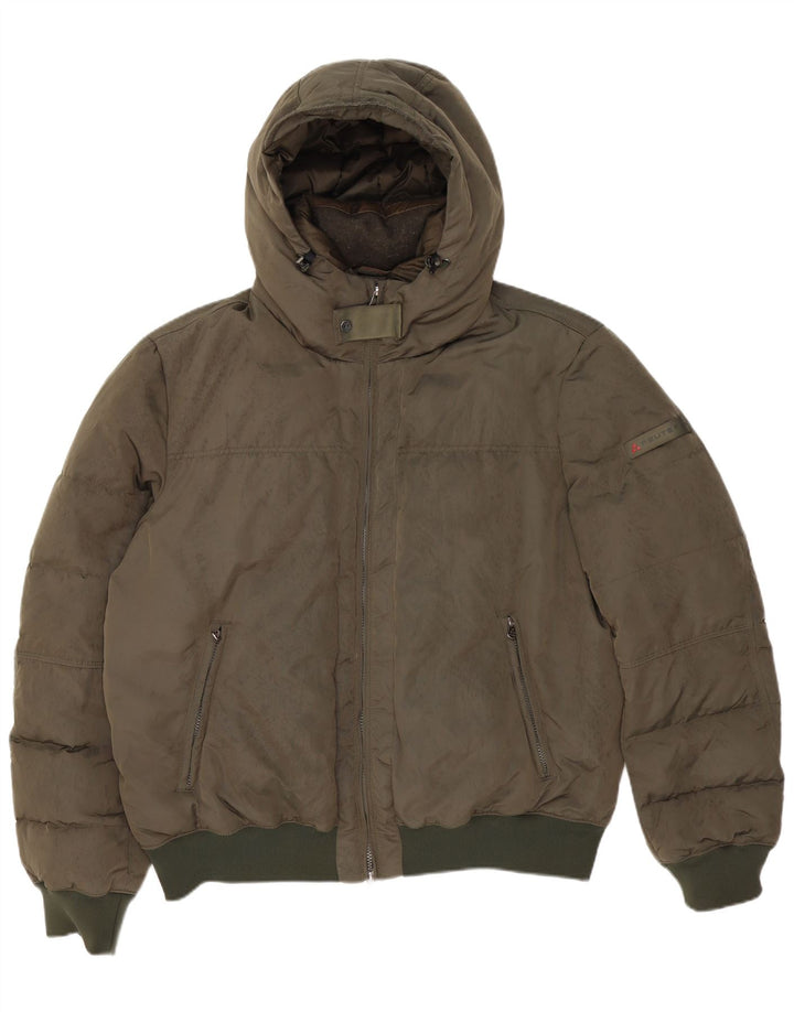 PEUTEREY Męska ocieplana kurtka z kapturem UK 46 3XL Khaki Poliester