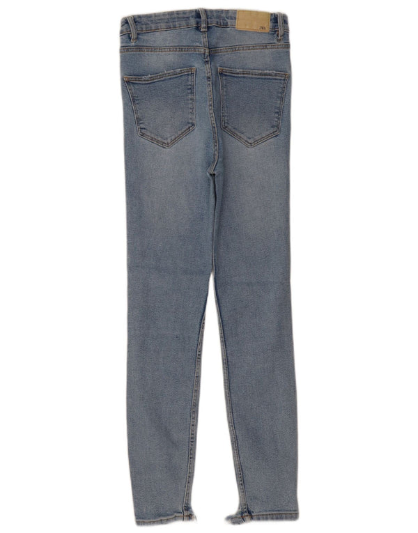 ZARA Womens High Waist Distressed Skinny Jeans EU 36 XS W26 L27 Blue