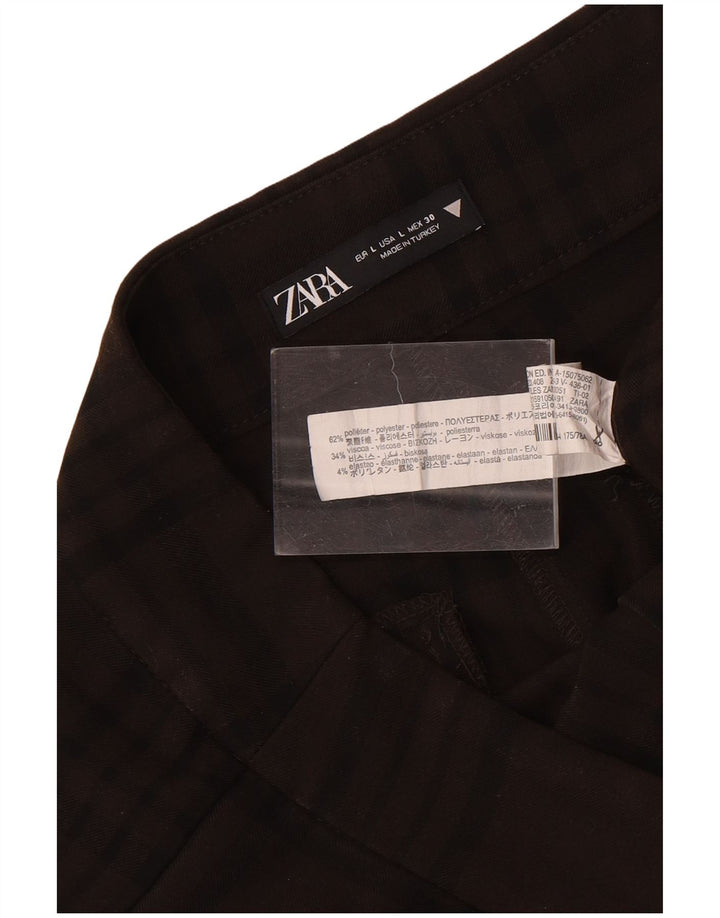 Damskie proste spodnie chino Zara, duże, W30 L29, brązowa kratka, poliester