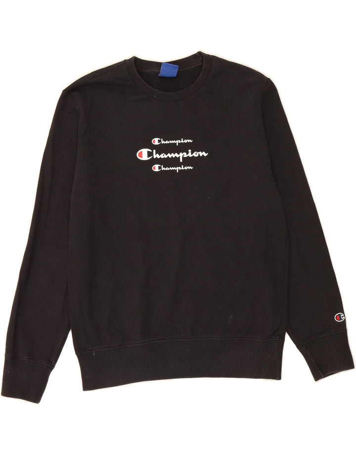 CHAMPION Womens Graphic Sweatshirt Jumper UK 14 Medium Black Cotton Vintage Champion and Second-Hand Champion from Messina Hembry 