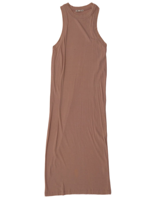 Damska obcisła sukienka maxi bez rękawów Zara UK 10, mała, beżowa bawełna