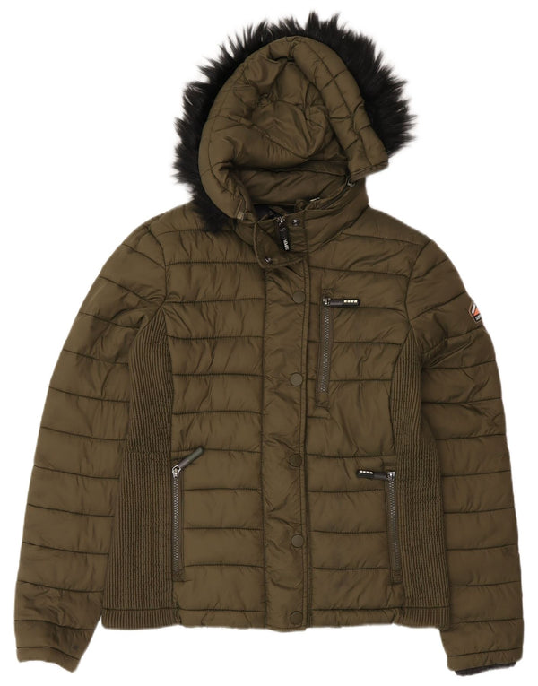 Damska wyściełana kurtka z kapturem Superdry UK 14, duża, zielona nylonowa