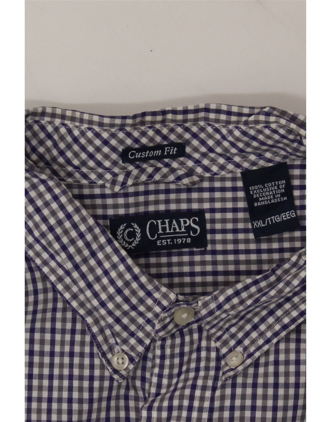 CHAPS Mens Custom Fit Shirt 2XL Blue Gingham Cotton Vintage Chaps and Second-Hand Chaps from Messina Hembry 