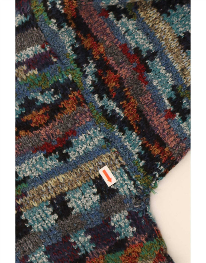Męski sweter w stylu vintage z dekoltem w szpic, średniej wielobarwnej geometrycznej wełny
