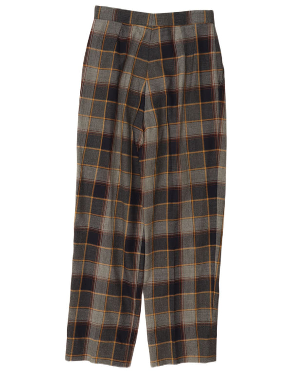 Vintage damskie spodnie typu casual z wysokim stanem W26 L28 szara krata