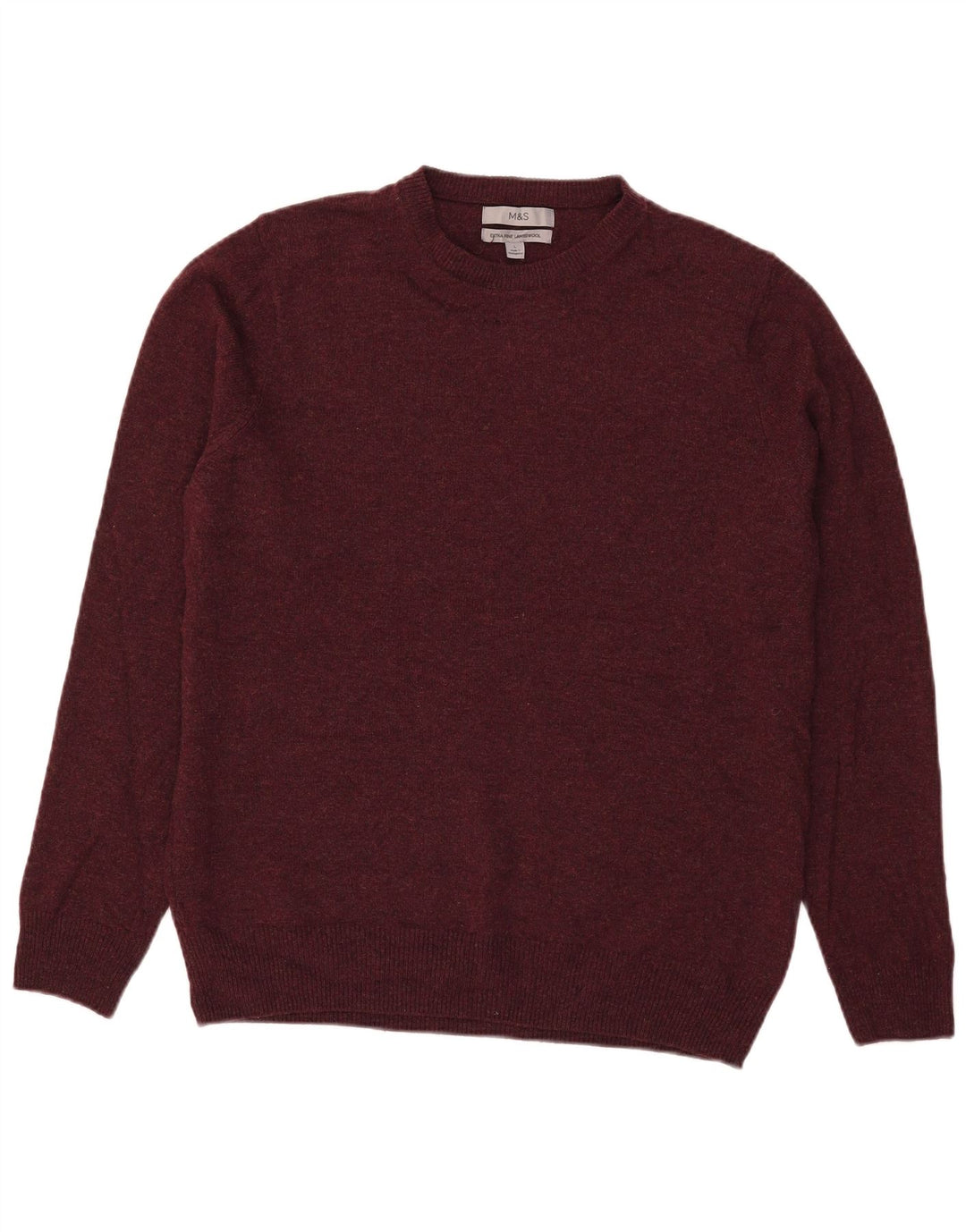 Marks & Spencer Męski sweter z okrągłym dekoltem, duży, bordowy, wełniany