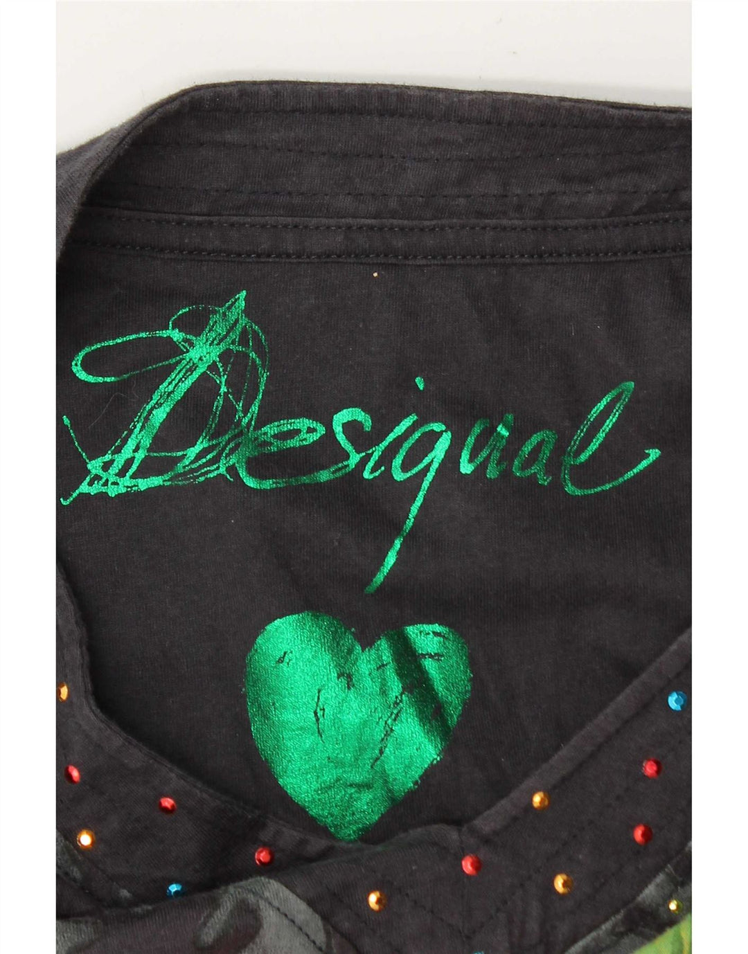 Damski graficzny top Desigual z długim rękawem UK 14, średni czarny w kwiaty
