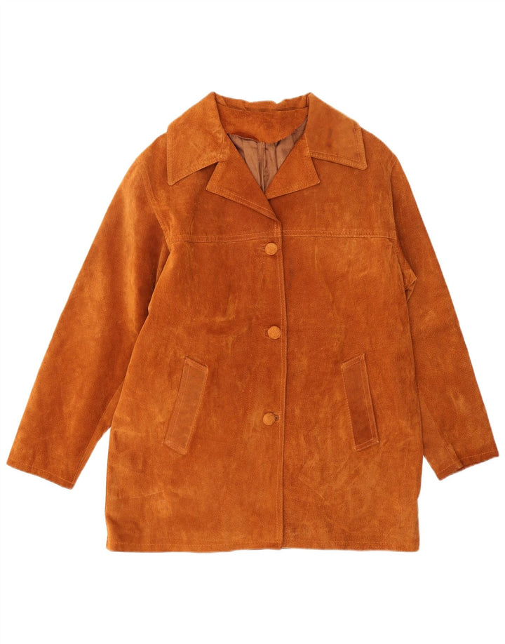 Vintage damski oversize'owy zamszowy płaszcz UK 10, mała brązowa skóra