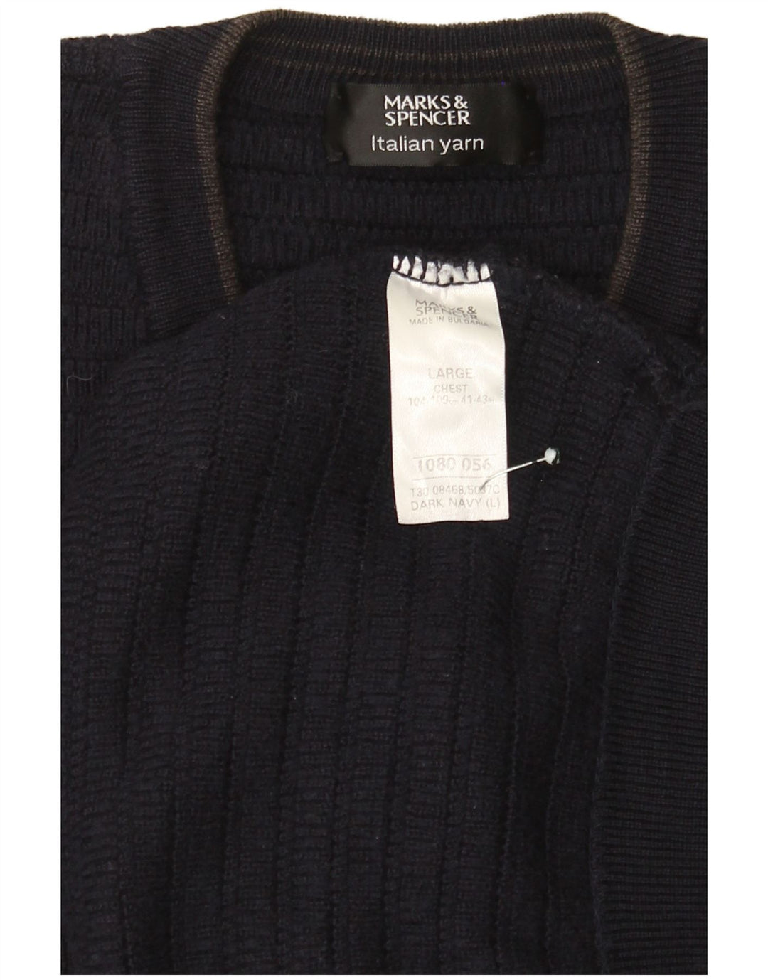 Marks & Spencer Męski sweter z dekoltem w kształcie litery V, duży, granatowy, akrylowy