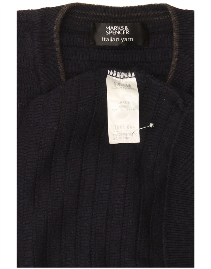 Marks & Spencer Męski sweter z dekoltem w kształcie litery V, duży, granatowy, akrylowy