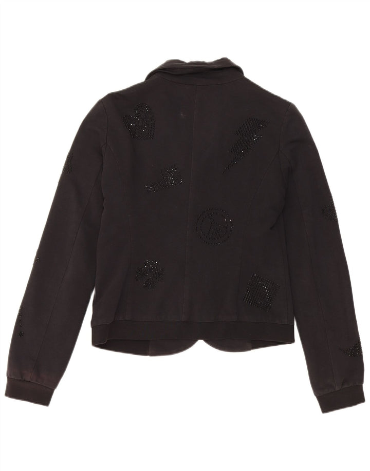 Damska marynarka Moschino Crop Graphic z 3 guzikami, UK 10, mała czarna