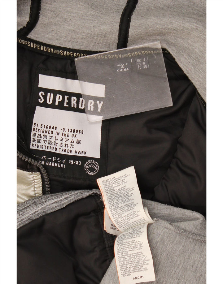 Damska wyściełana kurtka z kapturem Superdry UK 12, nylon w kolorze średnioszarym