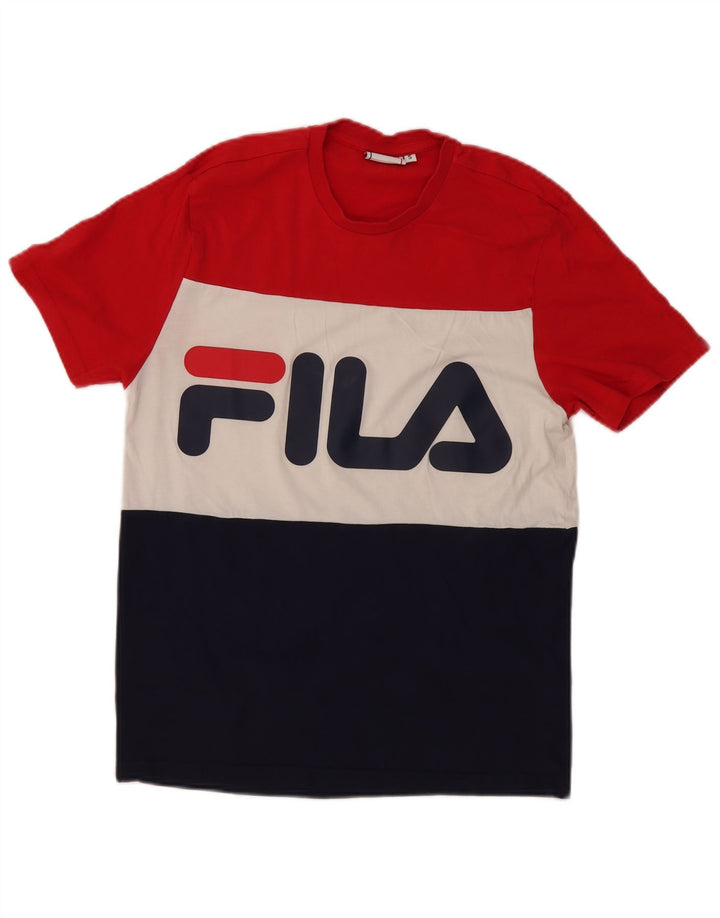 Męski T-shirt Fila z grafiką, mały, wielokolorowy, bawełniany z blokami kolorów