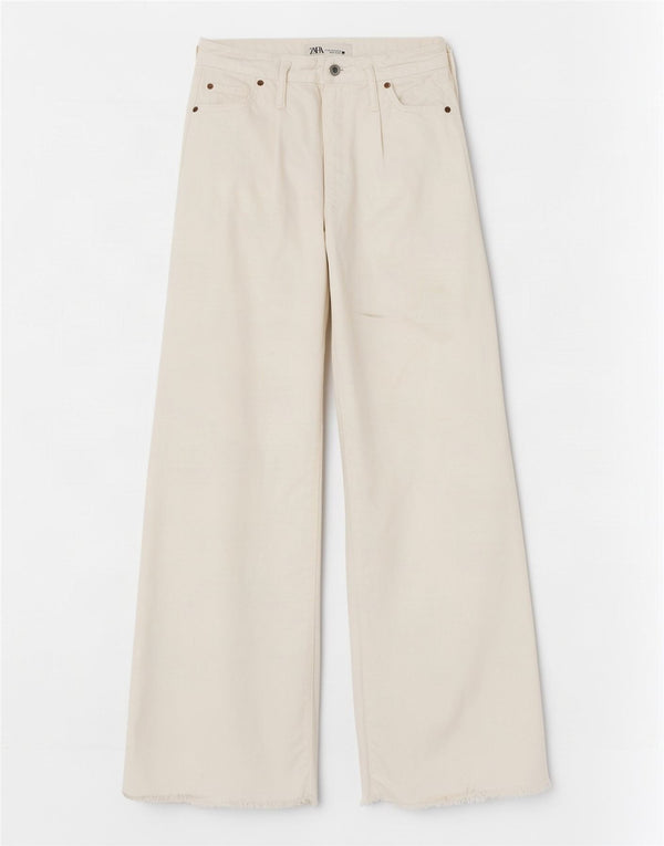 Damskie jeansy z szeroką nogawką Zara EU 34 2XS W24 L31 Biała bawełna