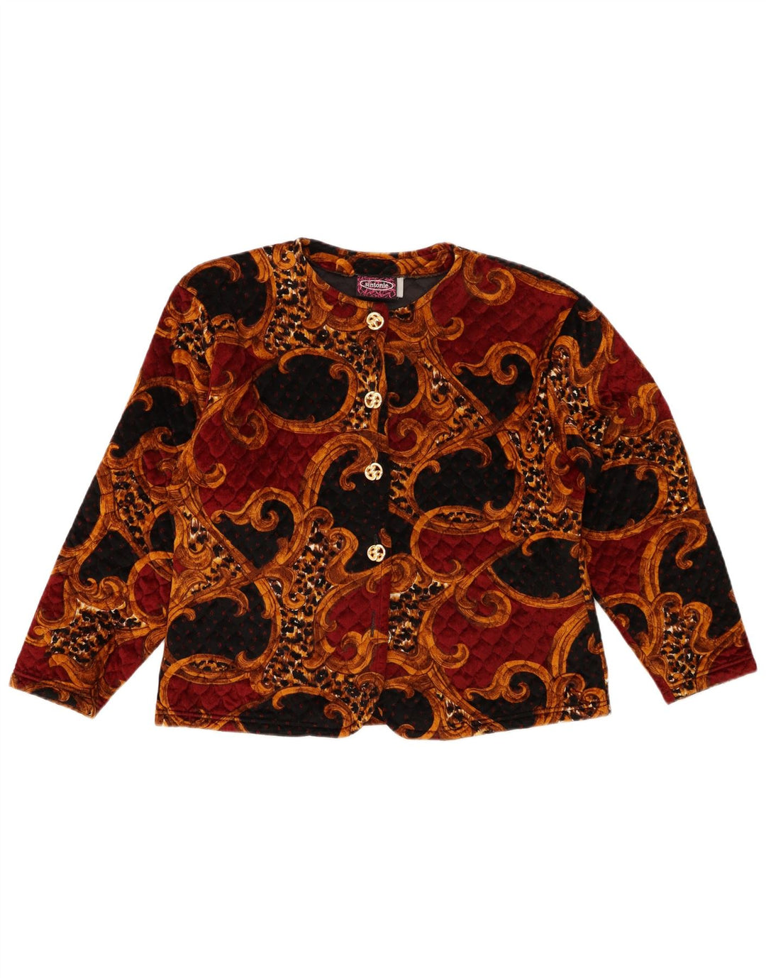 Damski krótki kardigan VINTAGE UK 14, duży, wielokolorowy octan paisley