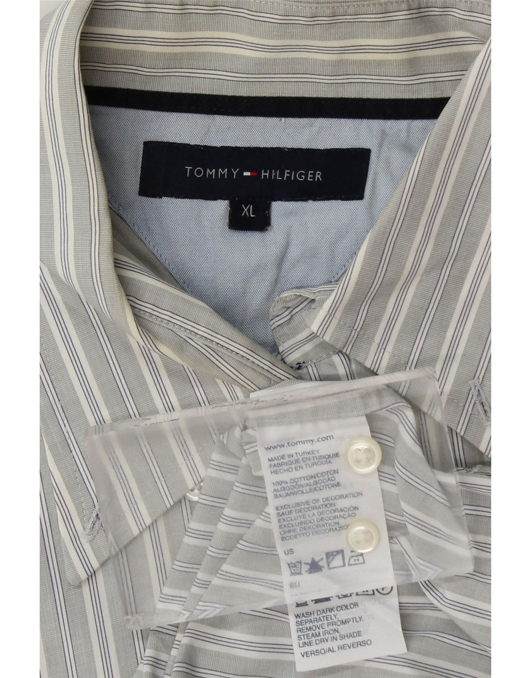 Koszula męska TOMMY HILFIGER XL, szara, bawełniana w paski