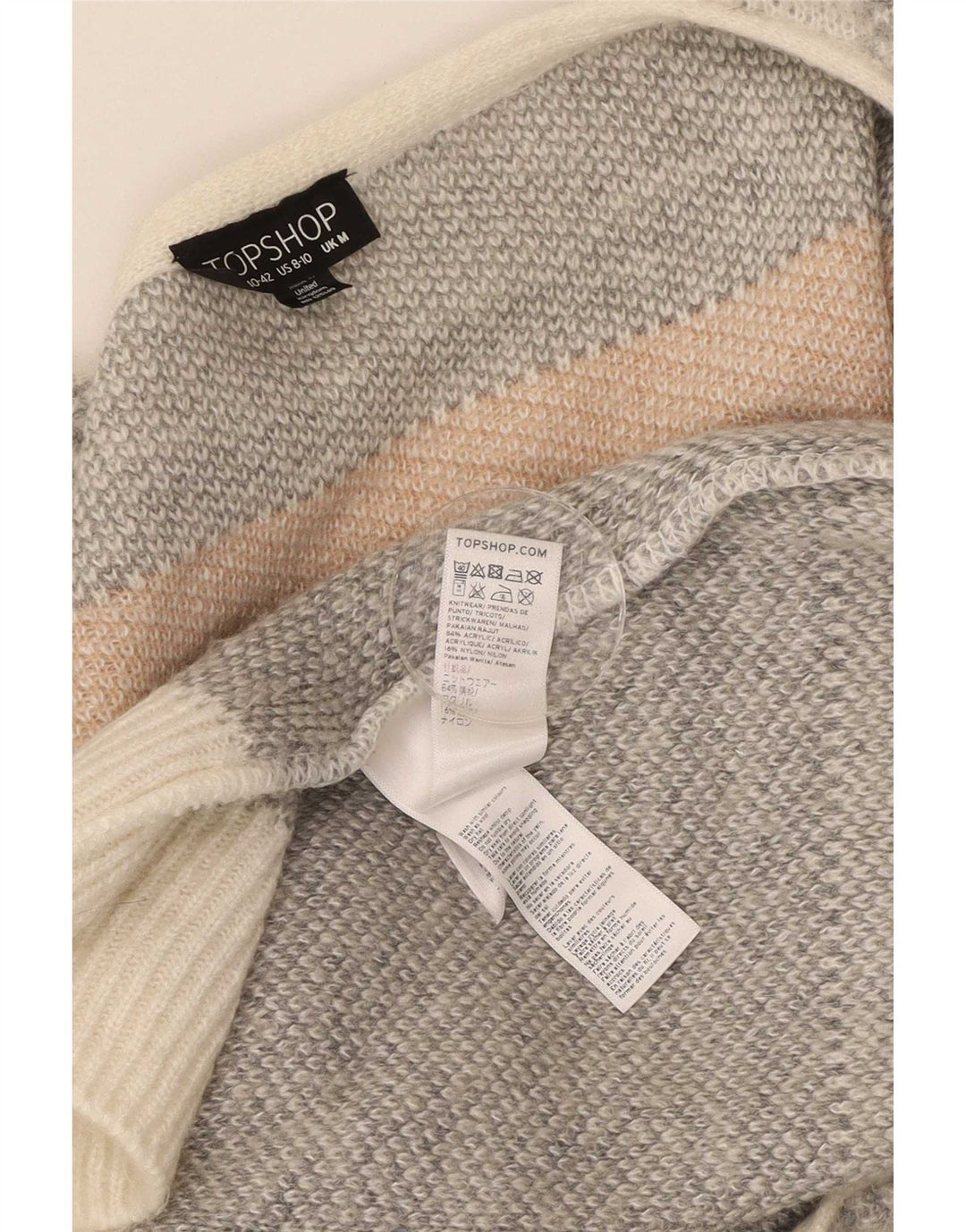 Damski sweter oversize Topshop UK 14, średni beż, akryl w kratkę