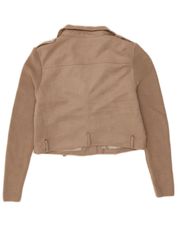 Damska kurtka motocyklowa GUESS Crop Knit UK 16, duża, beżowa