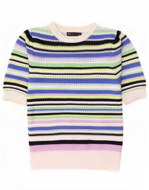 Marks & Spencer Damski sweter z dekoltem w łódkę, UK 10, w małe białe paski