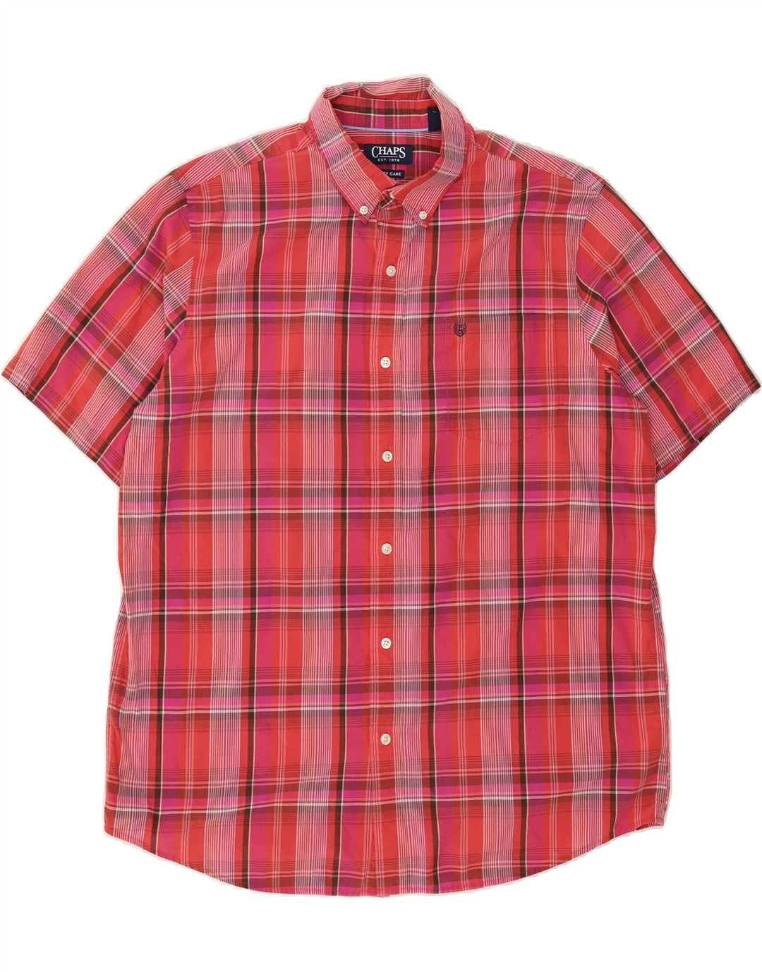 CHAPS Mens Easy Care Short Sleeve Shirt XL Red Check Cotton Vintage Chaps and Second-Hand Chaps from Messina Hembry 