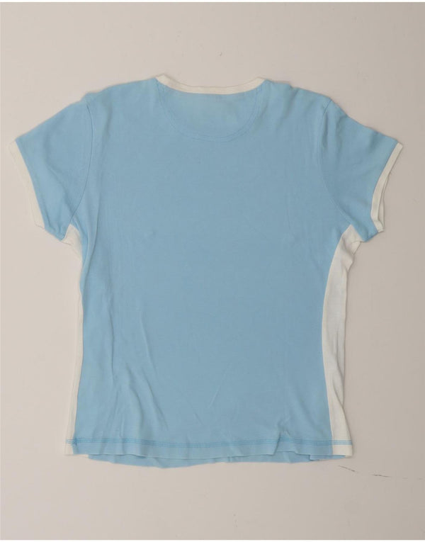 Champion Womens Graphic T-Shirt Top UK 14 Large Blue Colourblock Cotton