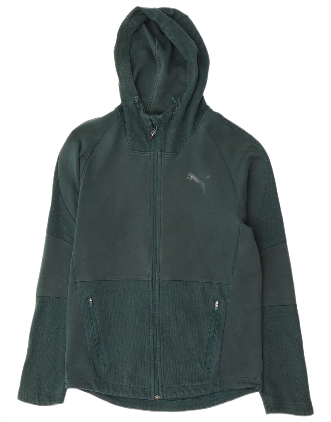 Męski sweter Puma z kapturem i zamkiem, średnio zielony, bawełniany