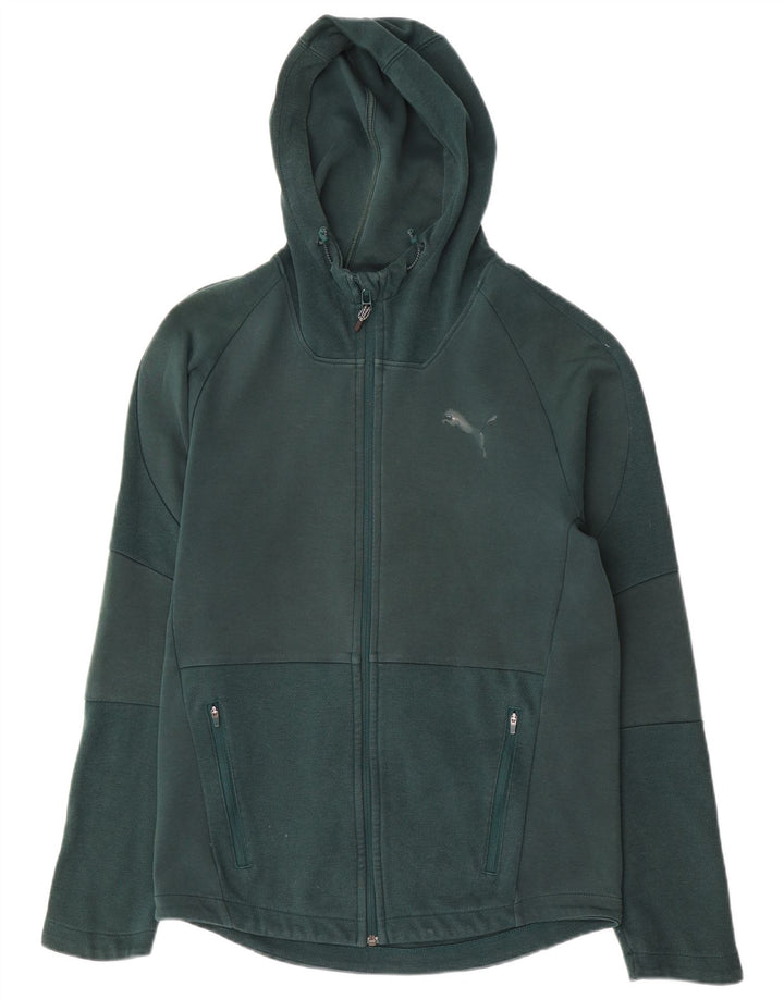 Męski sweter Puma z kapturem i zamkiem, średnio zielony, bawełniany