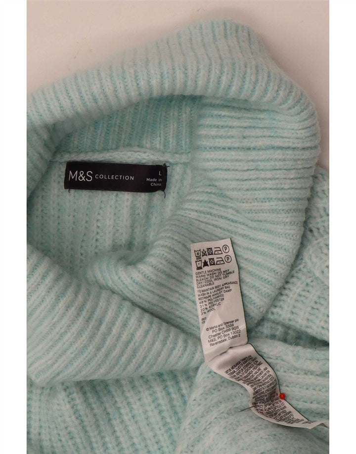 Marks & Spencer Damski sweter oversize z golfem, UK 16, duży niebieski
