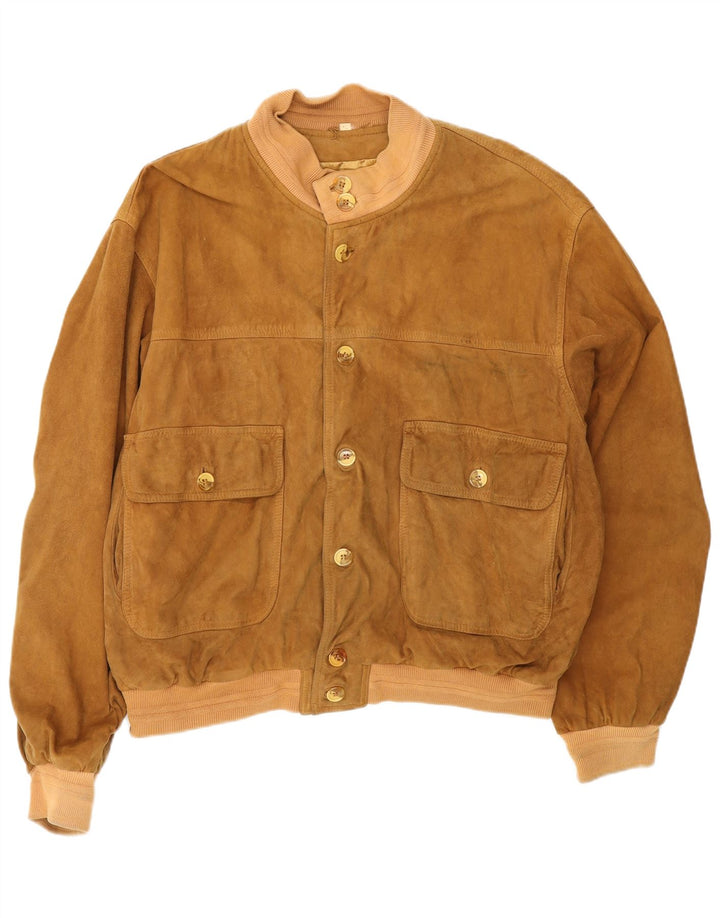 Vintage męska zamszowa kurtka bomber UK 42 XL beżowa skóra