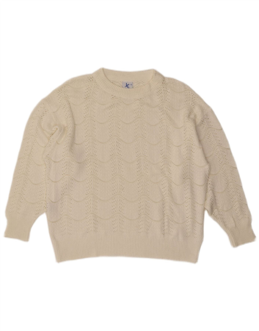 Sweter damski w stylu vintage z okrągłym dekoltem IT 46, duży, w kolorze złamanej bieli, Chevron