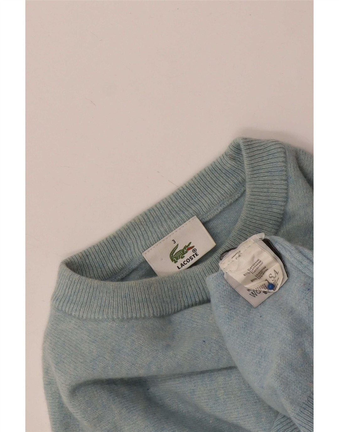 Męski sweter Lacoste z okrągłym dekoltem, rozmiar 3, mały, niebieski z owczej wełny