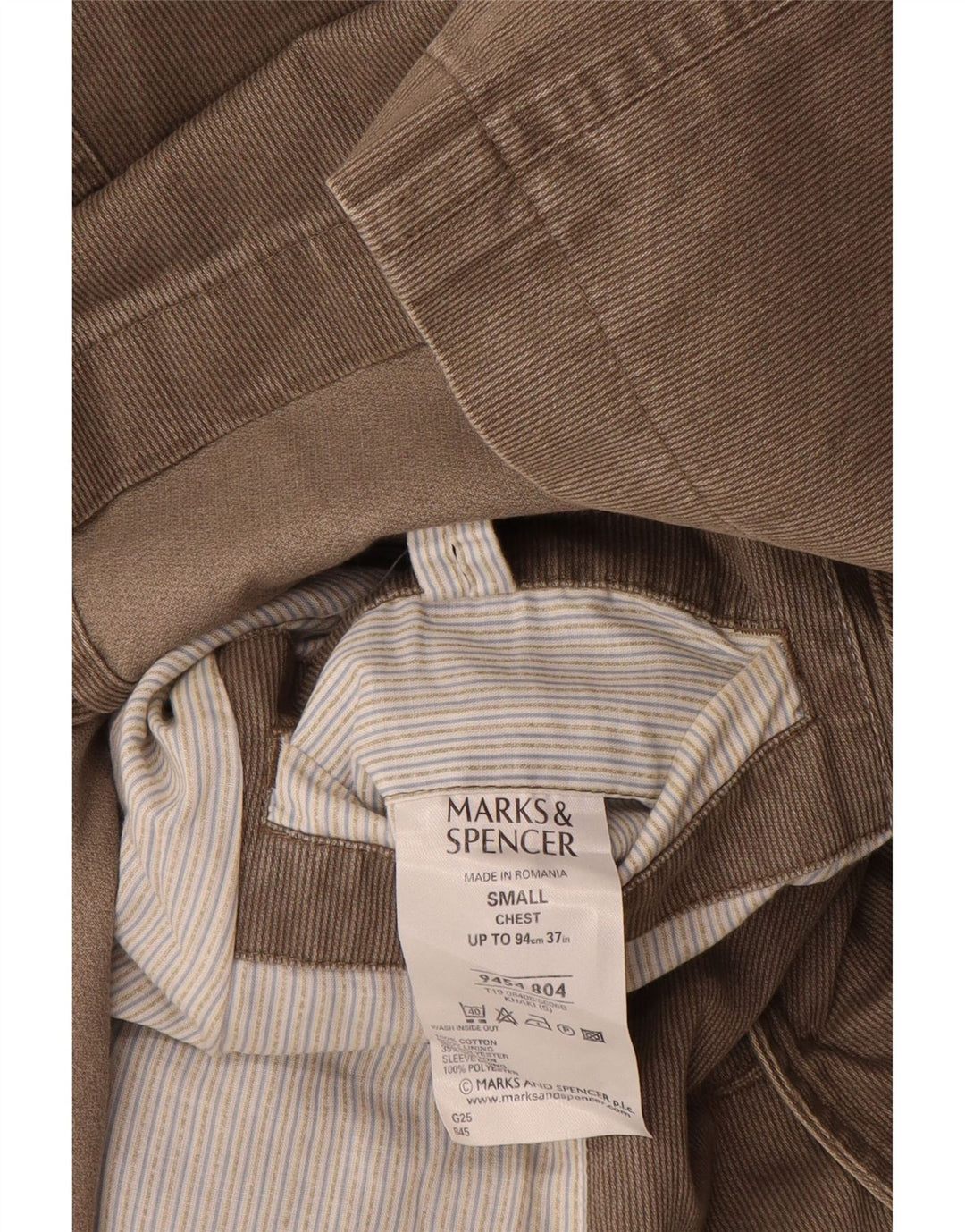 Marks & Spencer Męska marynarka zapinana na 3 guziki UK 36 Small Khaki Pinstripe