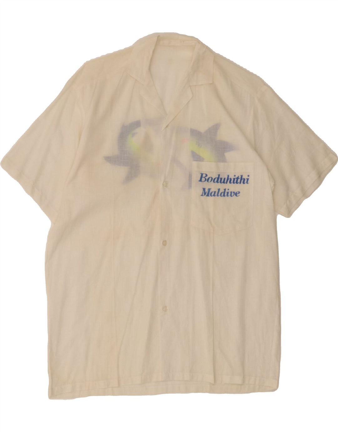 VINTAGE Mens Graphic Short Sleeve Shirt Medium Beige Vintage Vintage and Second-Hand Vintage from Messina Hembry 